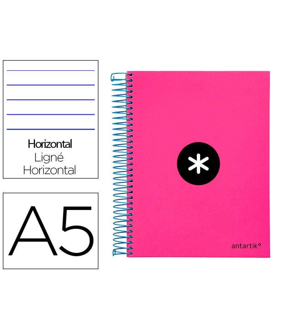 Cuaderno espiral liderpapel a5 micro antartik tapa forrada 120h 100 gr horizontal 5 bandas 6 taladros color rosa - Imagen 2