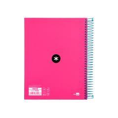 Cuaderno espiral liderpapel a5 micro antartik tapa forrada 120h 100 gr horizontal 5 bandas 6 taladros color rosa - Imagen 4