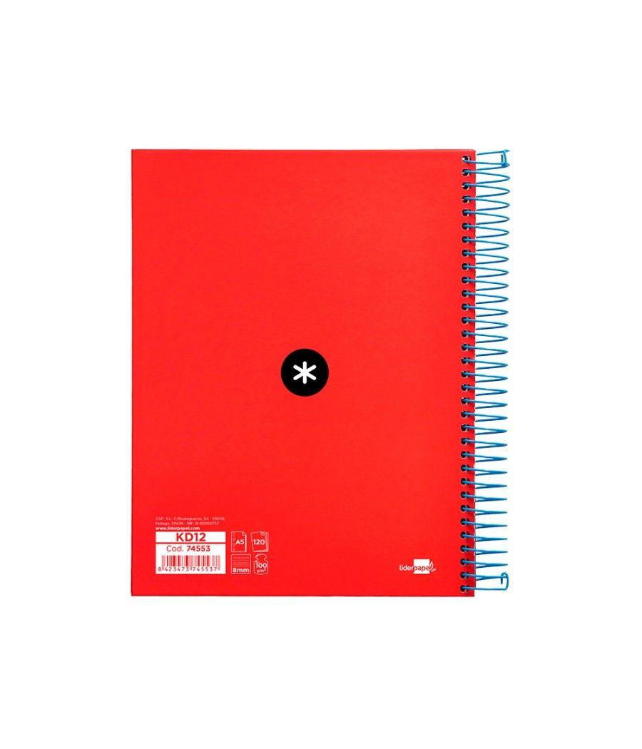 Cuaderno espiral liderpapel a5 micro antartik tapa forrada 120h 100 gr horizontal 5 bandas 6 taladros color rojo. - Imagen 4