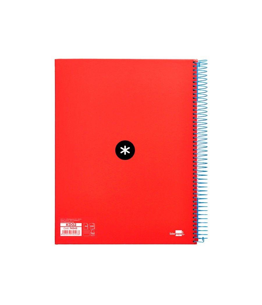 Cuaderno espiral liderpapel a4 micro antartik tapa forrada 120h 100 gr horizontal 5 bandas 4 taladros color rojo - Imagen 4