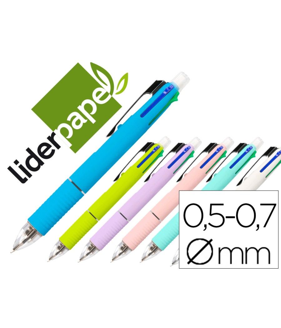 Bolígrafo liderpapel 5 en 1 azul negro rojo verde 0,7m y portaminas 0,5mm PACK 36 UNIDADES - Imagen 2