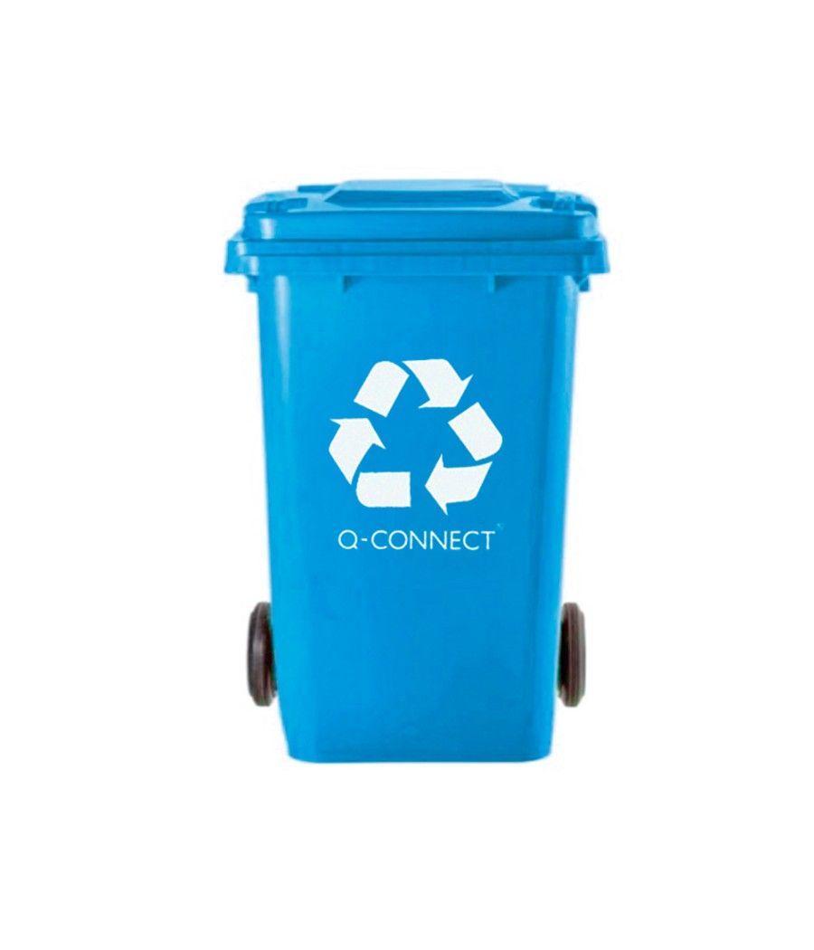 Papelera contenedor q-connect plástico azul para papel y cartón 100l con tapa y ruedas 750x470x370 mm - Imagen 4