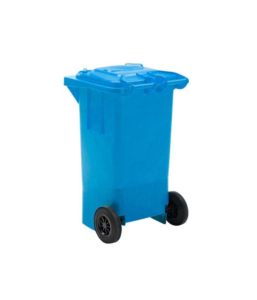 Papelera contenedor q-connect plástico azul para papel y cartón 100l con tapa y ruedas 750x470x370 mm - Imagen 6