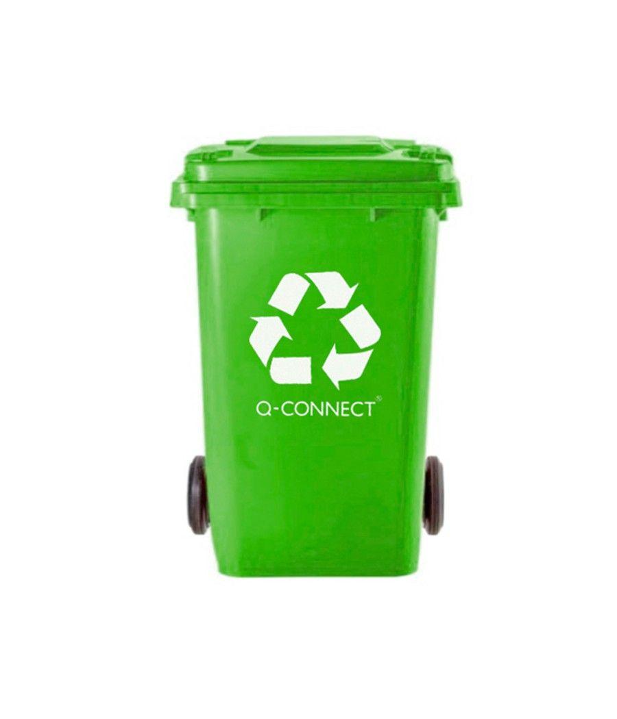 Papelera contenedor q-connect plástico verde para envases de vidrio 100l con tapa y ruedas 750x470x370 mm - Imagen 4