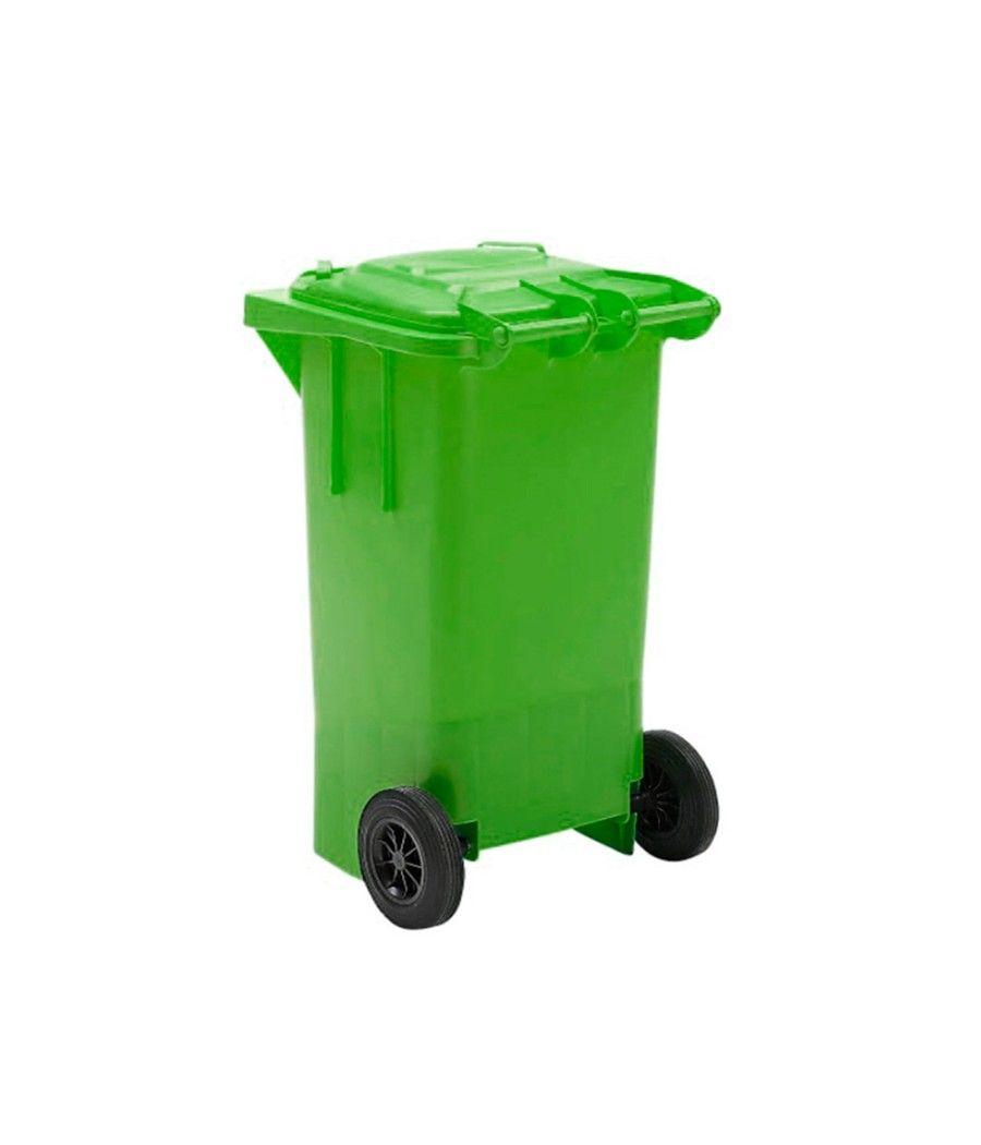 Papelera contenedor q-connect plástico verde para envases de vidrio 100l con tapa y ruedas 750x470x370 mm - Imagen 6