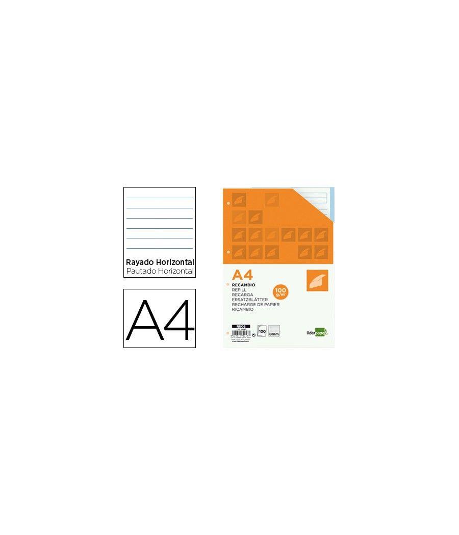 Recambio liderpapel a4 100 hojas 100 g/m2 rayado horizontal 4 taladros bandas de 5 colores - Imagen 2