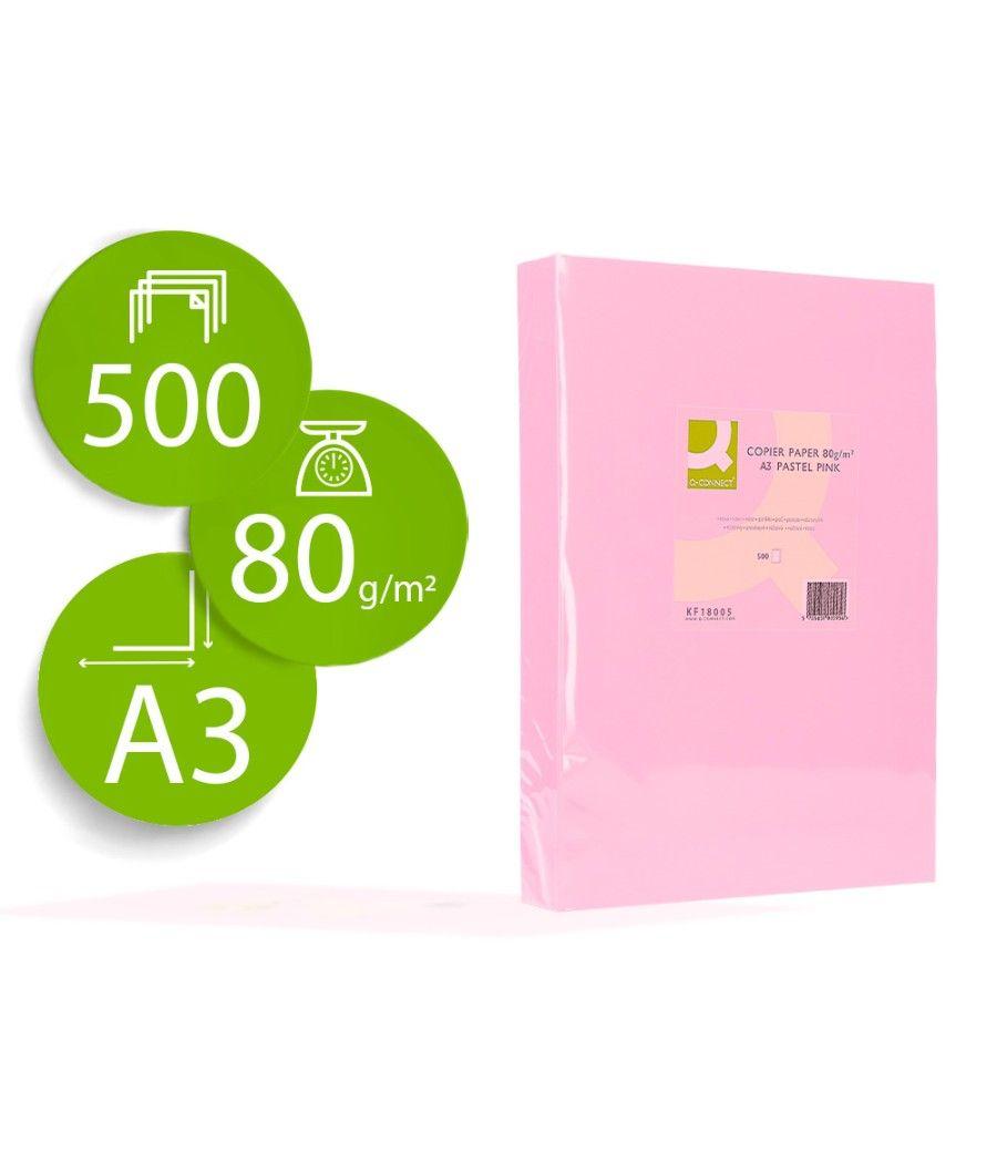 Papel color q-connect din a3 80 gr rosa paquete de 500 hojas - Imagen 2