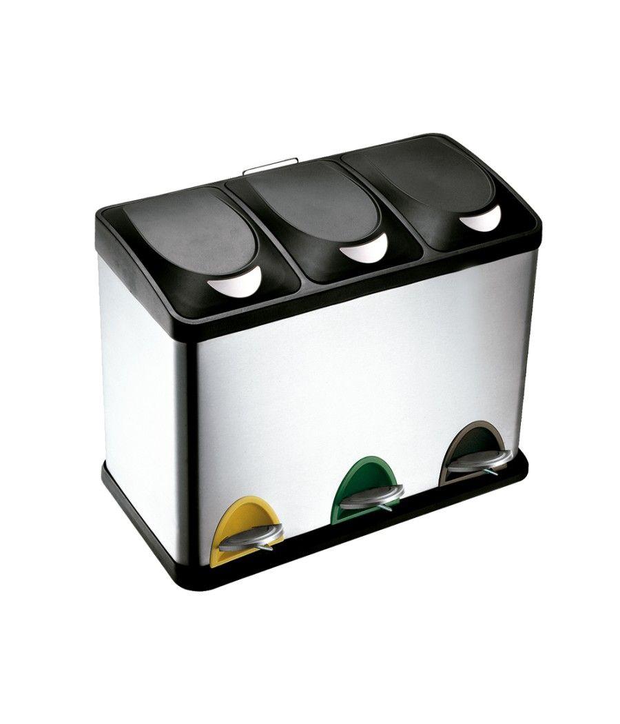 Papelera contenedor q-connect metálica con tapadera de plástico y pedal 3 depósitos 45l 605x340x485 mm - Imagen 3