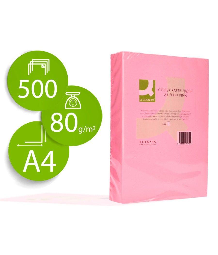 Papel color q-connect din a4 80gr rosa neon paquete de 500 hojas - Imagen 2