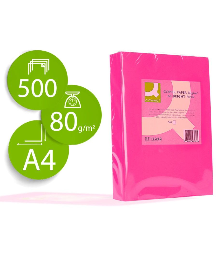Papel color q-connect din a4 80gr rosa intenso paquete de 500 hojas - Imagen 2