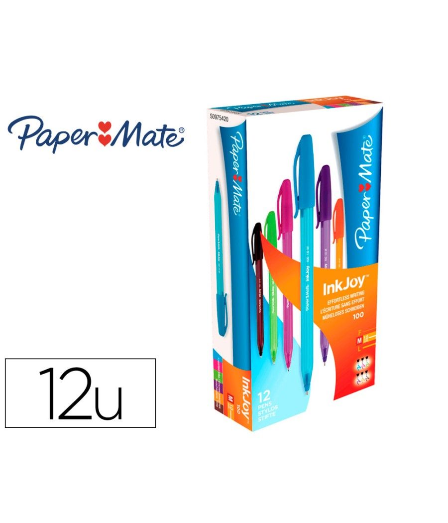 Bolígrafo paper mate inkjoy 100 punta media trazo 1 mm colores surtidos PACK 12 UNIDADES - Imagen 2