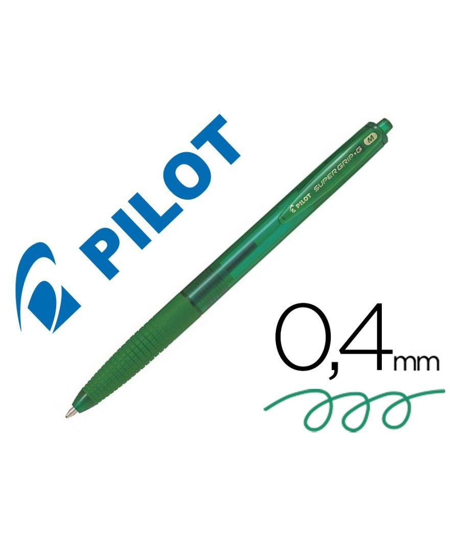 Bolígrafo pilot super grip g verde retráctil sujecion de caucho tinta base de aceite PACK 12 UNIDADES - Imagen 2