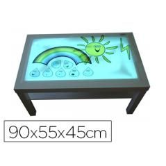 Mesa con luz henbea madera de haya superficie metacrilato blanco y luces led 90x55x45 cm - Imagen 2