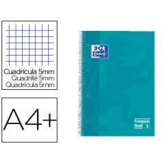 Cuaderno espiral oxford ebook 1 tapa extradura din a4+ 80 h cuadricula 5 mm aqua intenso touch PACK 5 UNIDADES - Imagen 2