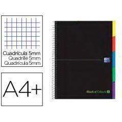 Cuaderno espiral oxford ebook 5 tapa extradura din a4+ 100 h con separadores cuadricula 5 mm black'n colors verde PACK 5 UNIDADE