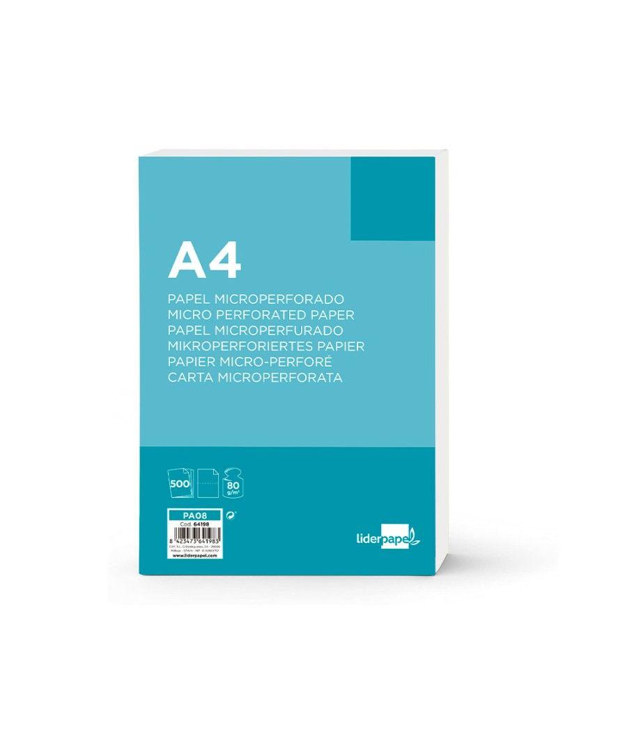 Papel liderpapel a4 80g/m2 liso microperforado en dos partes iguales paquete de 500 hojas - Imagen 3