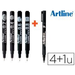 Rotulador artline comic pen calibrado micrométrico negro bolsa de 3 uds 0,2 0,4 0,8 + permanente 853