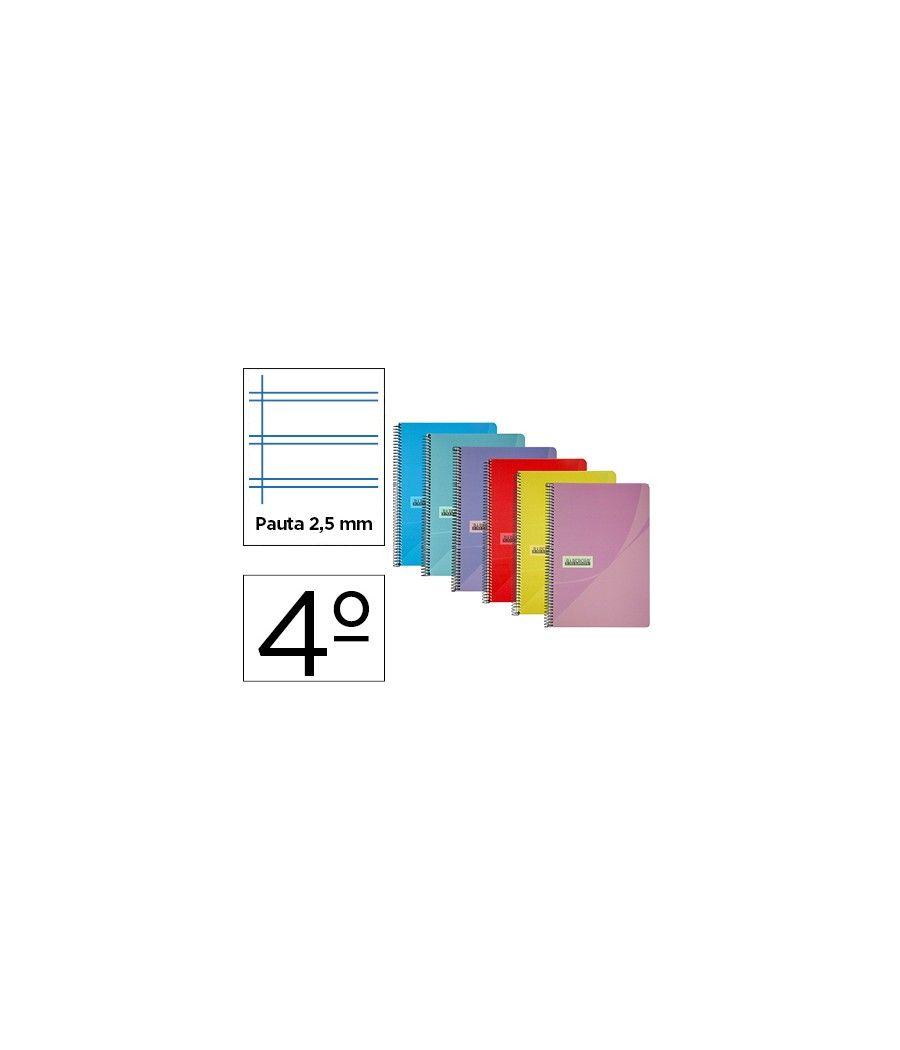 Cuaderno espiral papercop cuarto tapa plástico 80h 90 gr pauta 2,5 mm con margen colores surtidos PACK 6 UNIDADES - Imagen 2