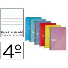 Cuaderno espiral papercop cuarto tapa plástico 80h 90 gr rayado horizontal con margen colores surtidos PACK 6 UNIDADES - Imagen 