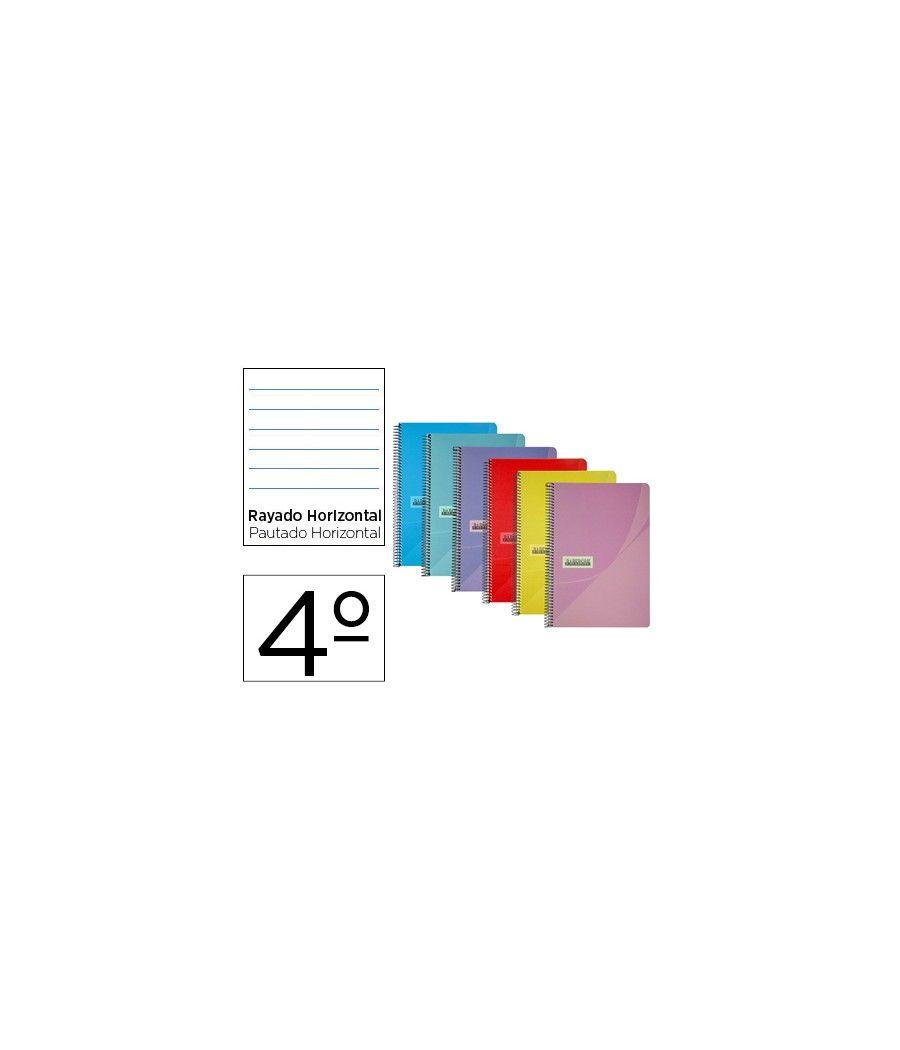 Cuaderno espiral papercop cuarto tapa plástico 80h 90 gr rayado horizontal con margen colores surtidos PACK 6 UNIDADES - Imagen 