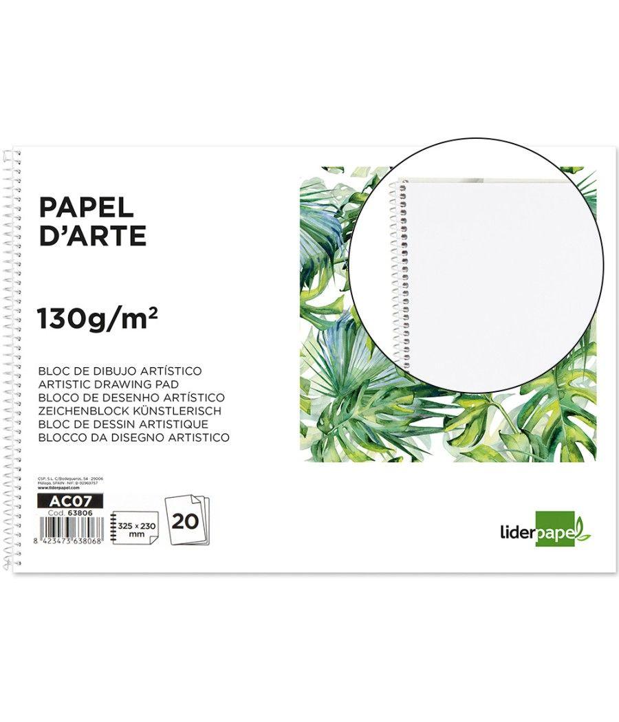 Bloc dibujo liderpapel artístico espiral 230x325mm 20 hojas 130g/m2 sin recuadro sin microperforado - Imagen 2