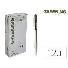 Bolígrafo greening negro retráctil PACK 12 UNIDADES