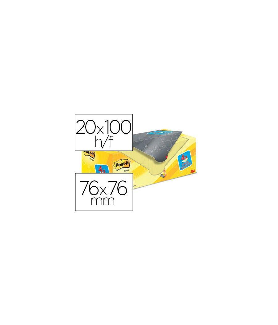 Bloc de notas adhesivas quita y pon post-it super sticky amarillo canario 76x76 mm pack promocional 16+4 gratis - Imagen 2