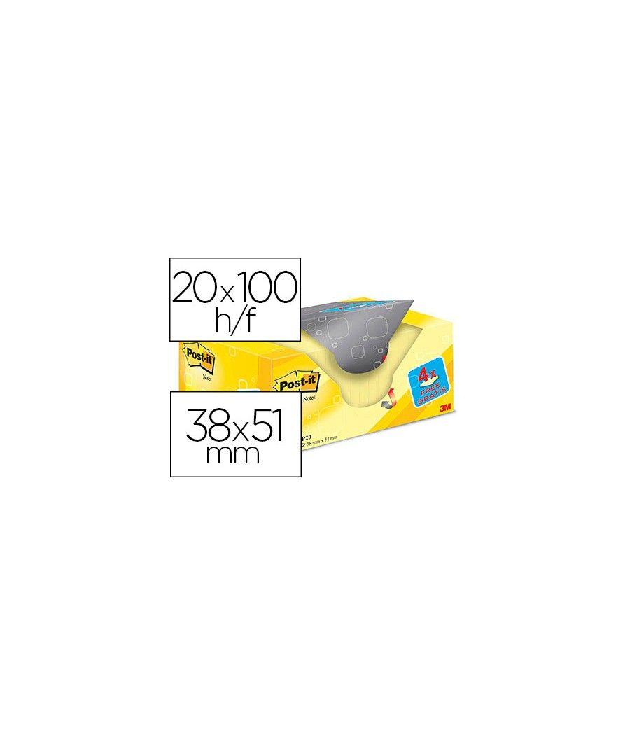 Bloc de notas adhesivas quita y pon post-it super sticky amarillo canario 38x51 mm pack promocional 16+4 gratis - Imagen 2
