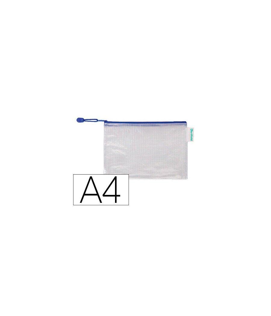 Bolsa multiusos tarifold pvc din a4 apertura superior con cremallera portabolígrafo y correa azul PACK 8 UNIDADES - Imagen 2