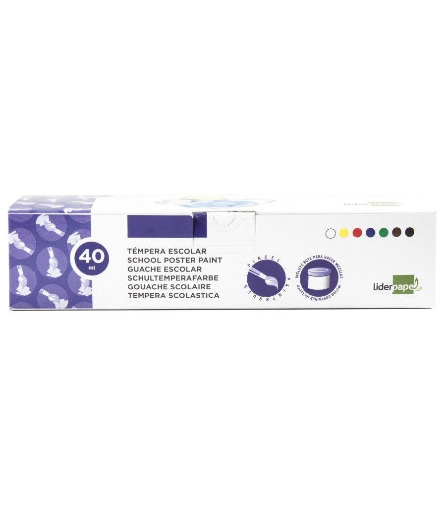 Tempera liderpapel escolar 40 ml 7 colores surtidos + pincel - Imagen 3