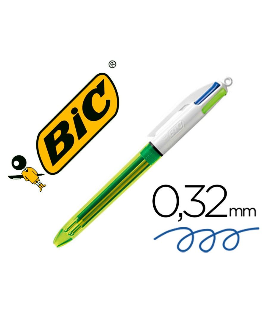 Bolígrafo bic cuatro colores azul / negro / rojo / amarillo flúor punta media 1 mm PACK 12 UNIDADES - Imagen 2