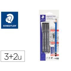 Rotulador staedtler calibrado micrométrico 308 negro blister de 3 und + goma lápiz y sacapuntas de regalo