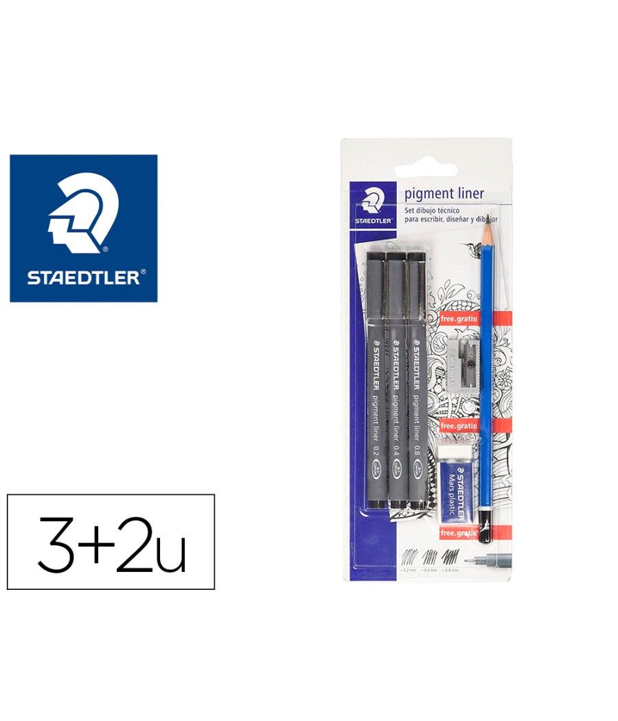 Rotulador staedtler calibrado micrométrico 308 negro blister de 3 und + goma lápiz y sacapuntas de regalo - Imagen 2