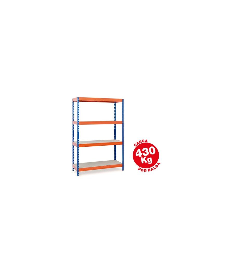 Estantería metálica ar storage 200x100x60cm 4 estantes 430kg por estante bandejas de maderasin tornillos azul naranja - Imagen 2