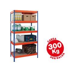 Estantería metálica ar storage 192x100x50cm 5 estantes 300kg por estante bandejas de maderasin tornillos azul naranja - Imagen 2