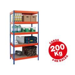 Estantería metálica ar storage 180x90x45 cm 5 estantes 200kg por estante bandejas de maderasin tornillos azul naranja - Imagen 2
