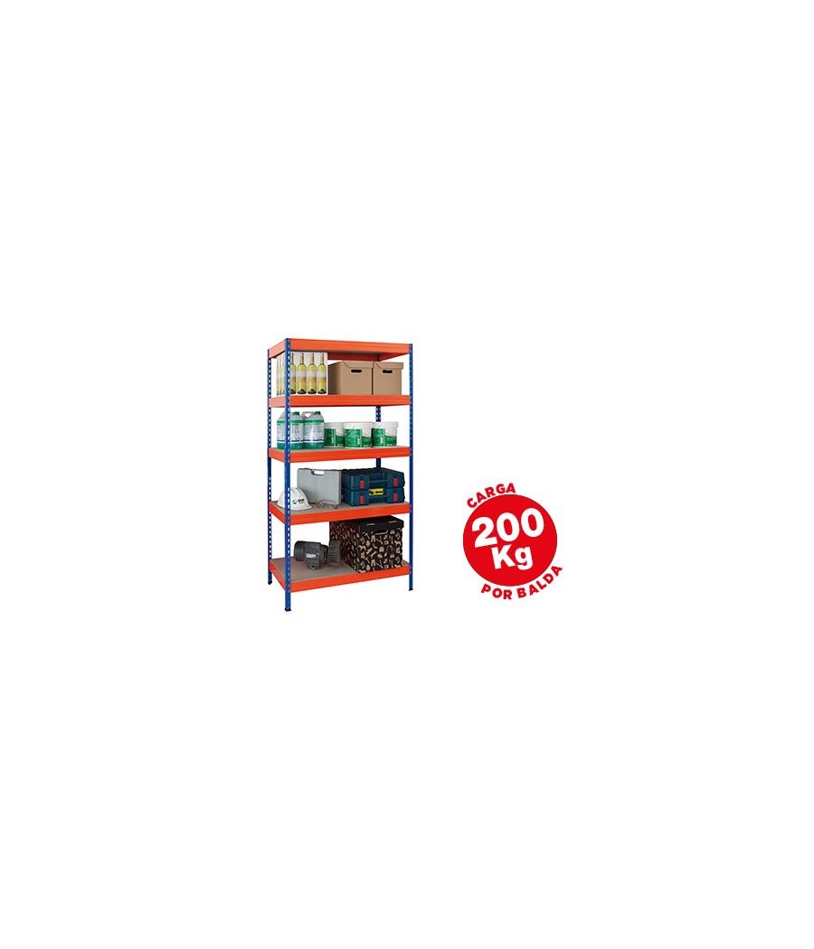 Estantería metálica ar storage 180x90x45 cm 5 estantes 200kg por estante bandejas de maderasin tornillos azul naranja - Imagen 2