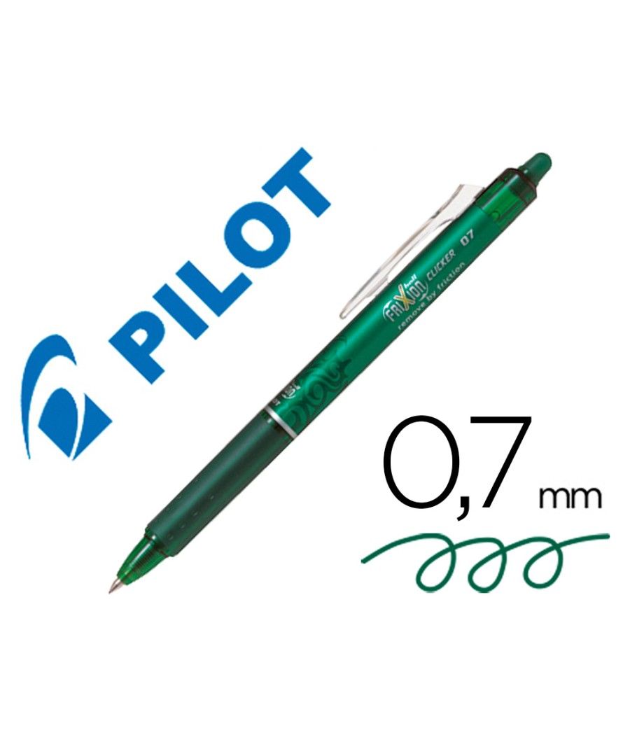 Bolígrafo pilot frixion clicker borrable 0,7 mm color verde PACK 12 UNIDADES - Imagen 2