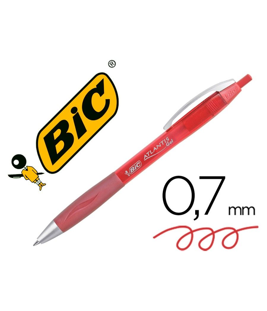 Bolígrafo bic atlantis rojo retráctil tinta gel punta 1 mm PACK 12 UNIDADES - Imagen 2
