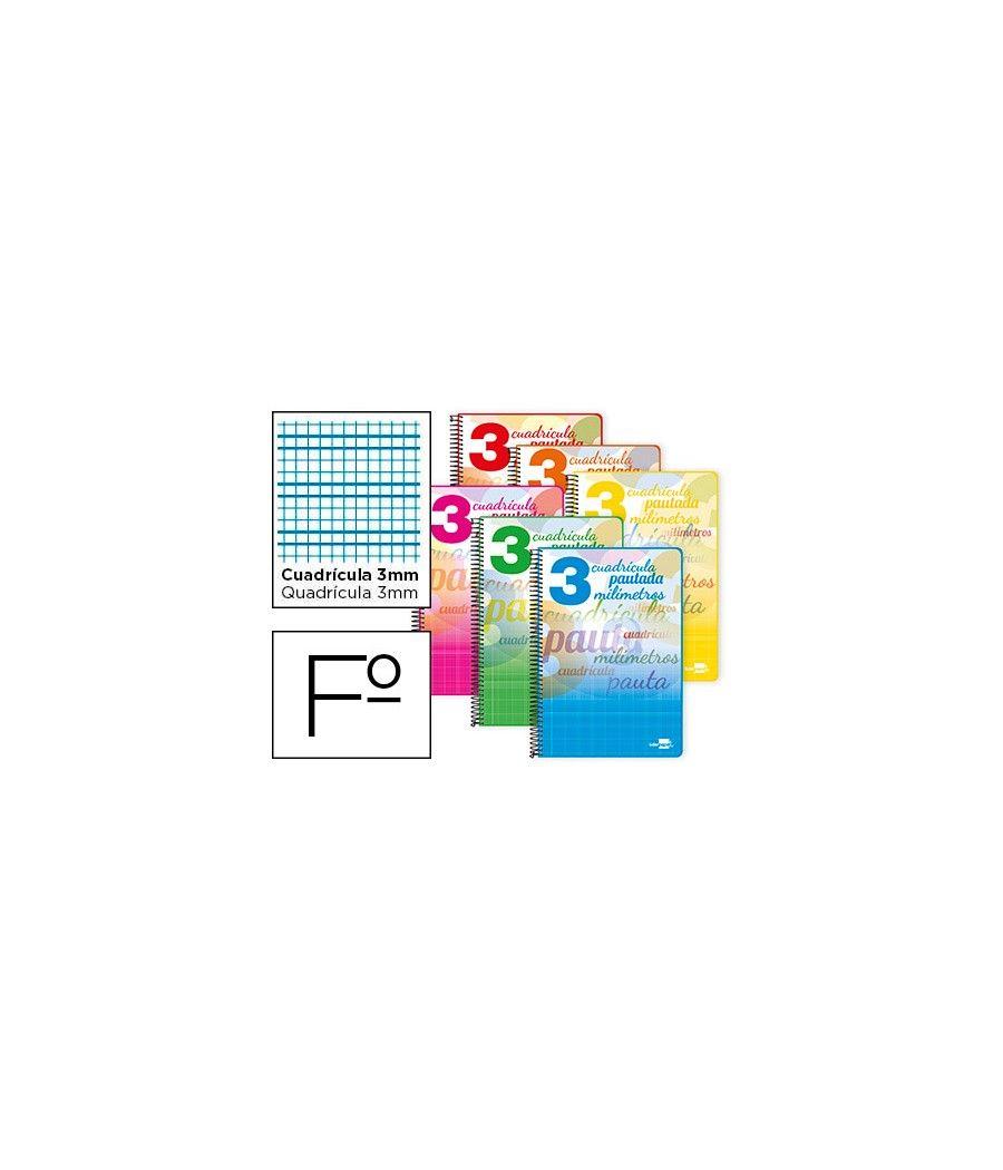 Cuaderno espiral liderpapel folio pautaguia tapa blanda 80h 75 gr cuadro pautado 3mm con margen colores surtidos PACK 8 UNIDADES