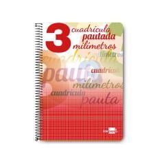 Cuaderno espiral liderpapel folio pautaguia tapa blanda 80h 75 gr cuadro pautado 3mm con margen colores surtidos PACK 8 UNIDADES