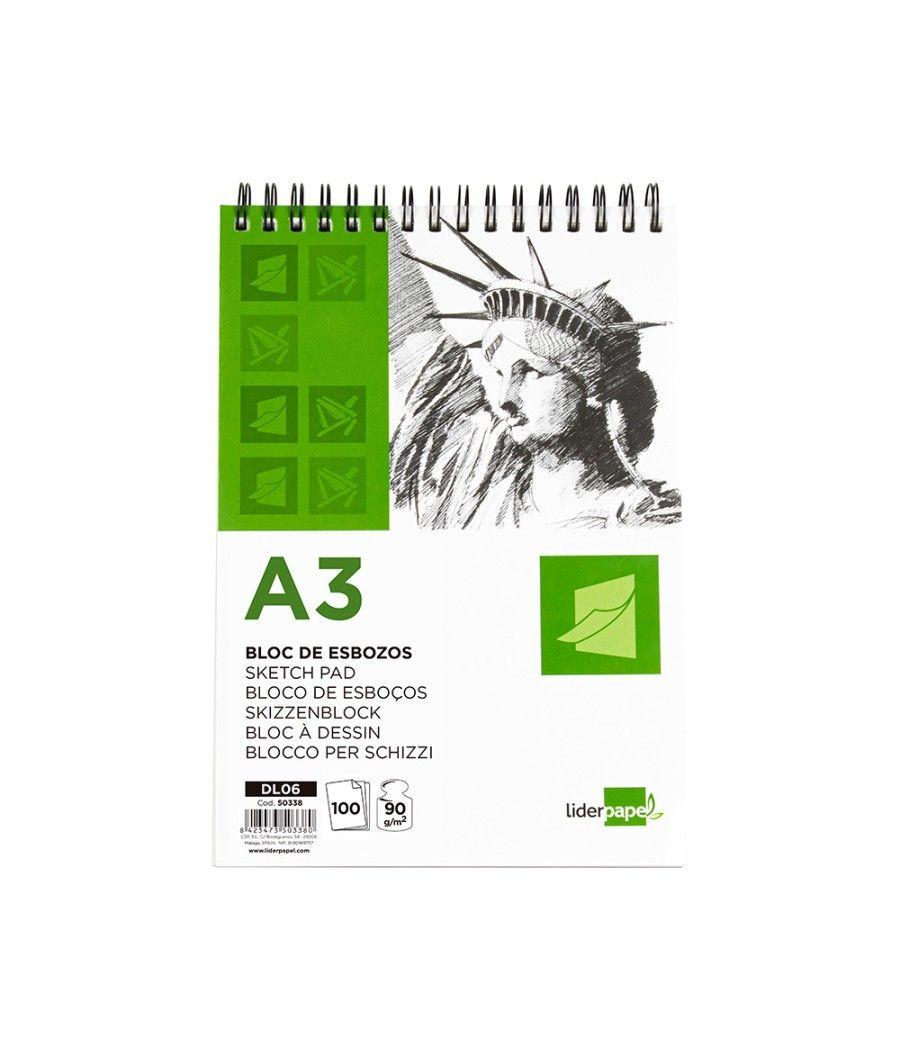 Bloc dibujo liderpapel esbozos espiral a3 297x420mm 100 hojas 90g/m2 sin recuadro - Imagen 3