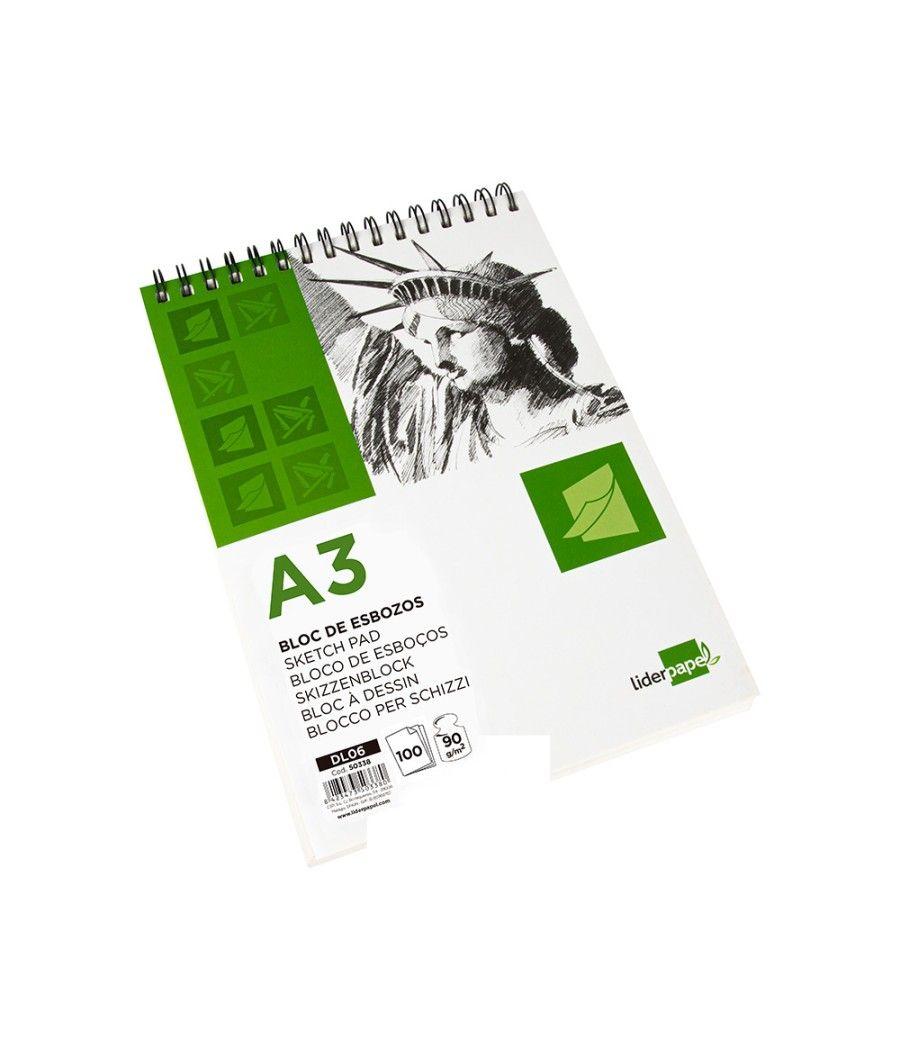 Bloc dibujo liderpapel esbozos espiral a3 297x420mm 100 hojas 90g/m2 sin recuadro - Imagen 5