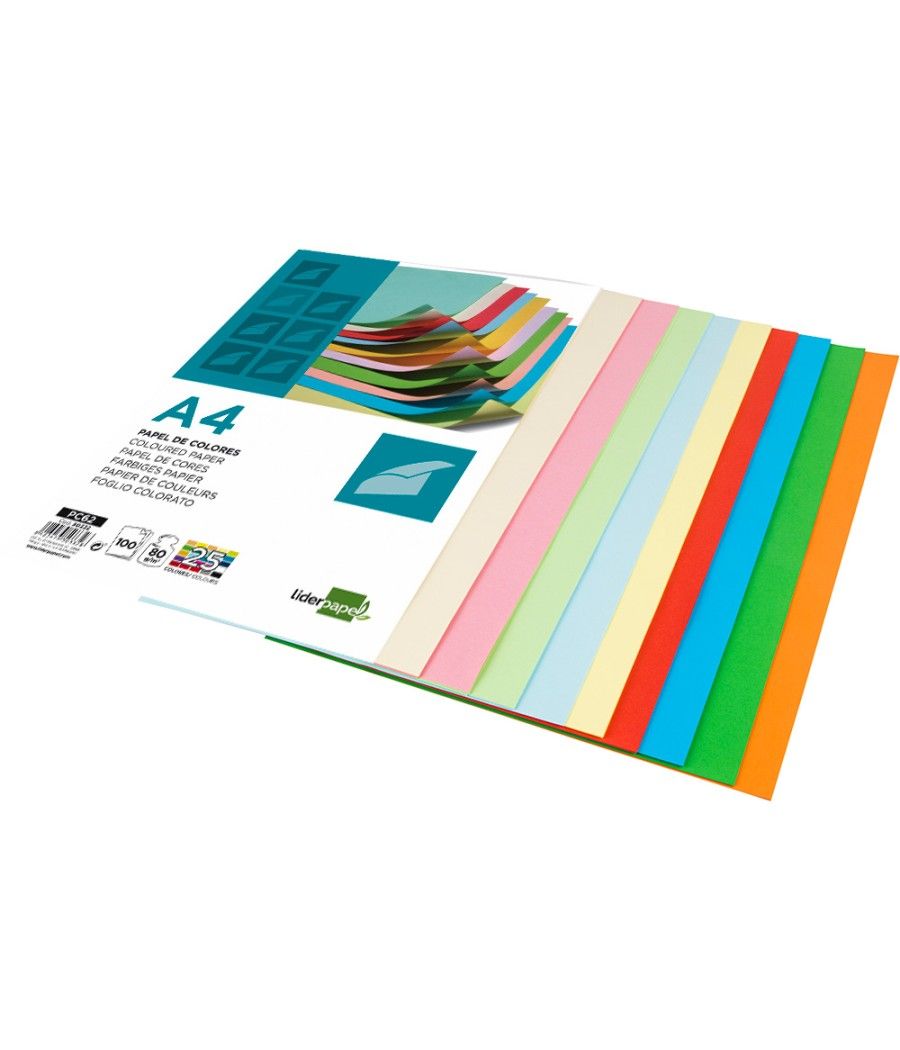 Papel color liderpapel a4 80g/m2 25 colores surtidos paquete de 100 hojas - Imagen 5