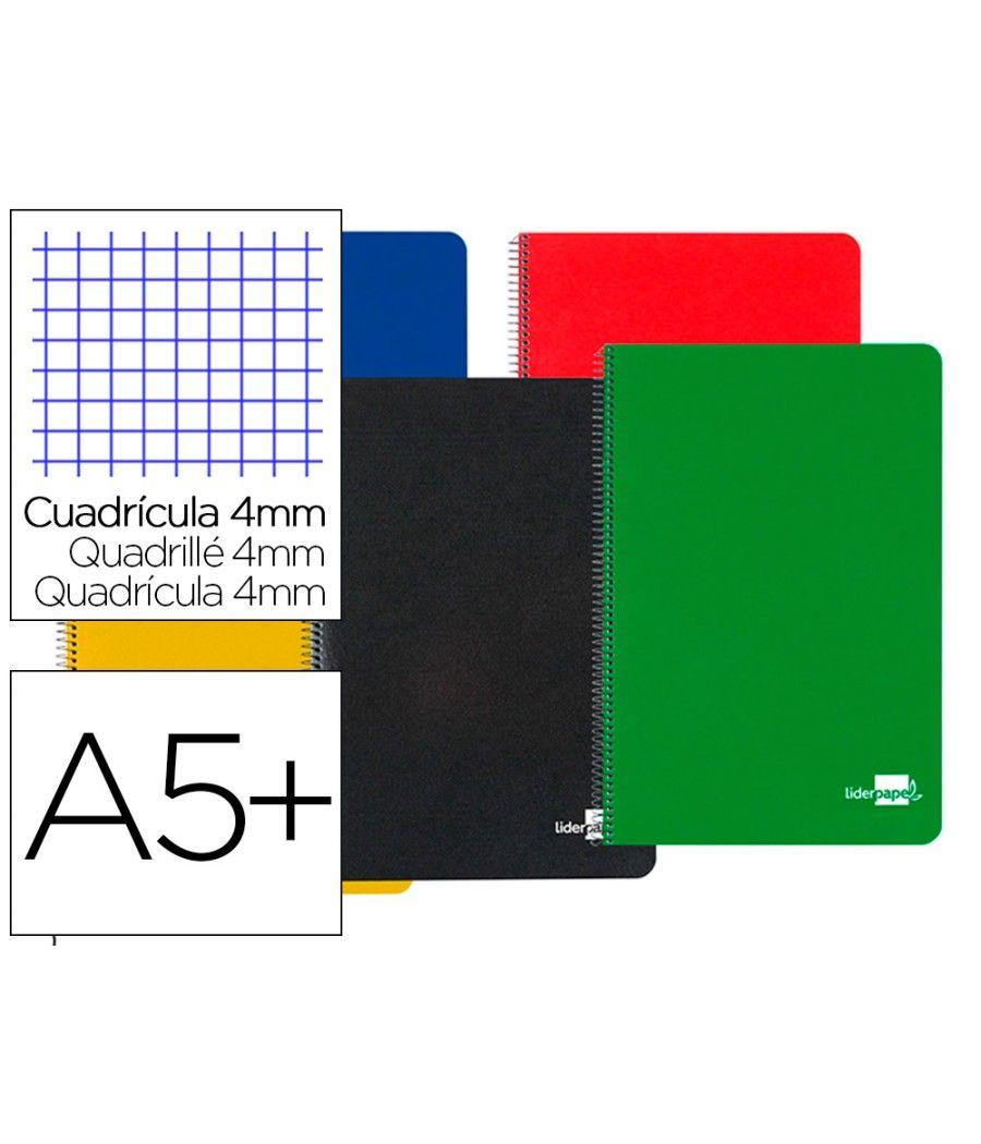 Cuaderno espiral liderpapel cuarto tapa dura 80h 60 gr cuadro 4mm con margen colores surtidos PACK 5 UNIDADES - Imagen 2