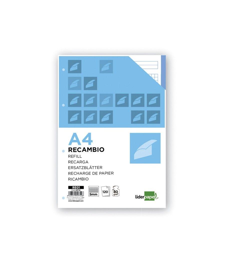 Recambio liderpapel a4 120 hojas 80g/m2 cuadro 5mm sin margen 4 taladros bandas de 5 colores - Imagen 3