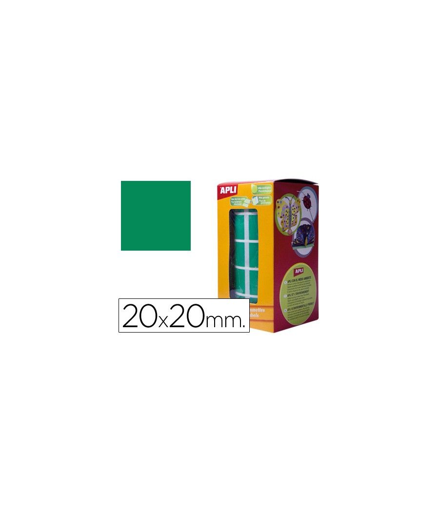 Gomets autoadhesivos cuadrados 20x20 mm verde rollo de 1770 unidades - Imagen 2