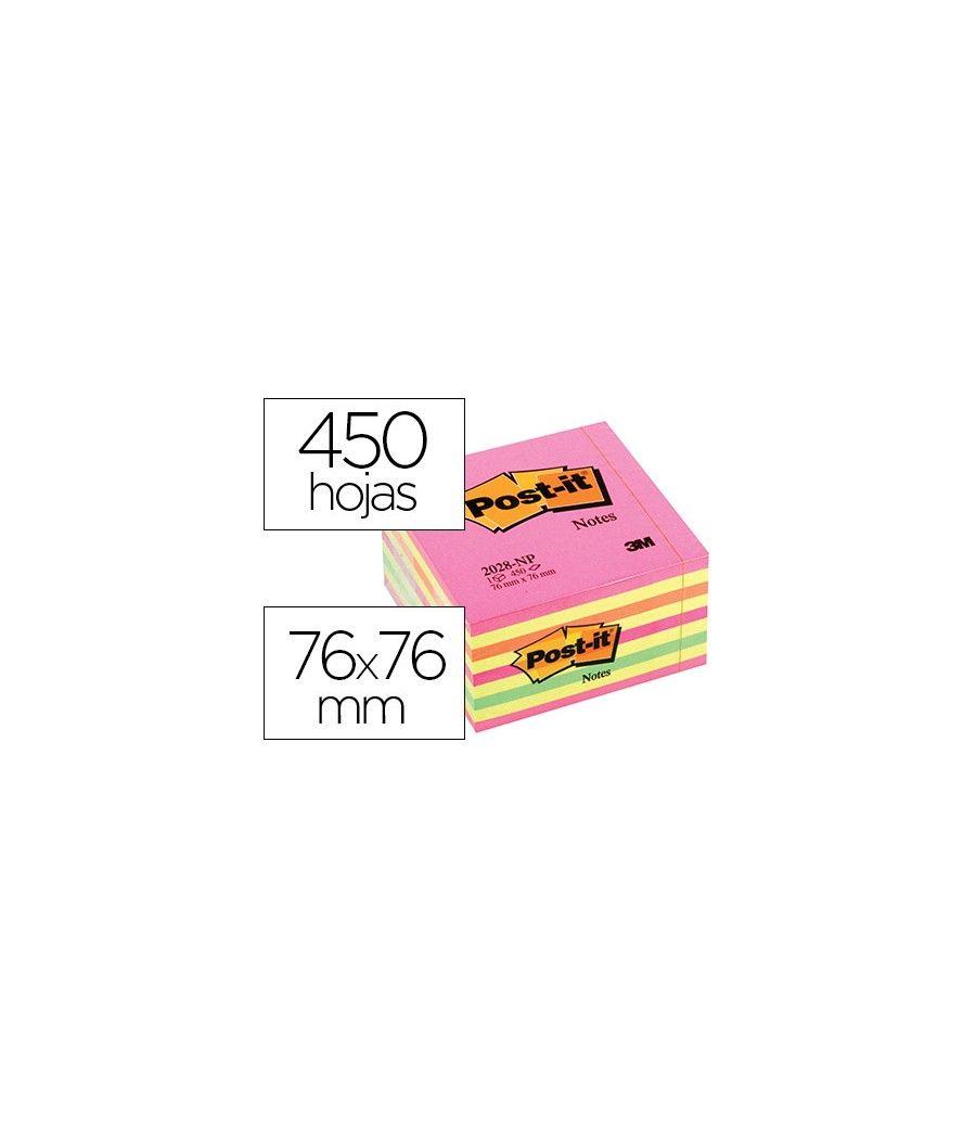 Bloc de notas adhesivas quita y pon post-it 76x76 mm cubo color rosa neon 450 hojas - Imagen 2