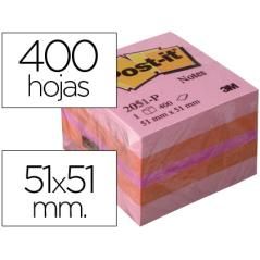 Bloc de notas adhesivas quita y pon post-it 51x51 mm minicubo color rosa 2051-p 400 hojas - Imagen 2
