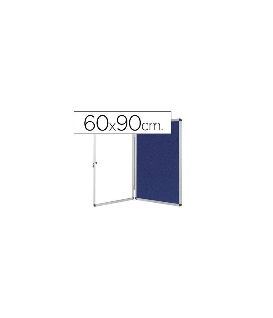 Vitrina de anuncios q-connect mural pequeña fieltro azul con puerta y marco con cerradura 72x98 cm - Imagen 2